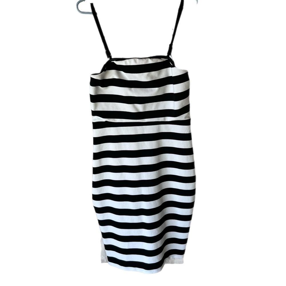 Express Black and White Stripped Midi or Strapless Dress 12